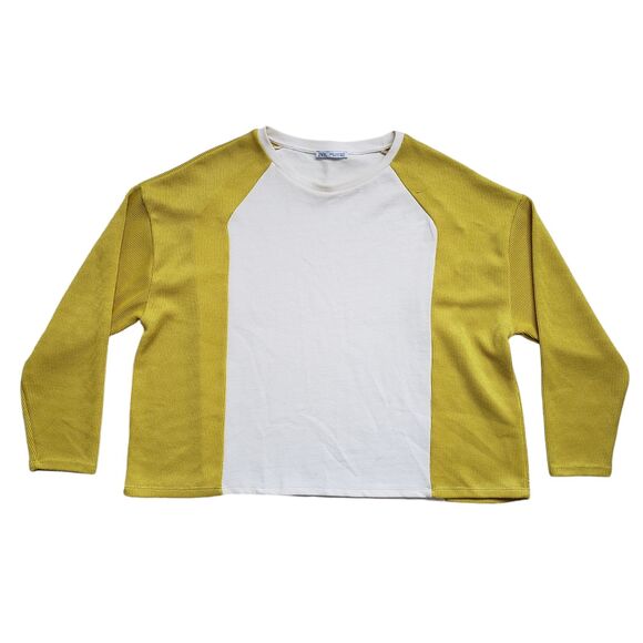 Zara Sweater Womens Medium Colorblock Ribbed Sleeves Sweatshirt Pullover - Picture 1 of 10